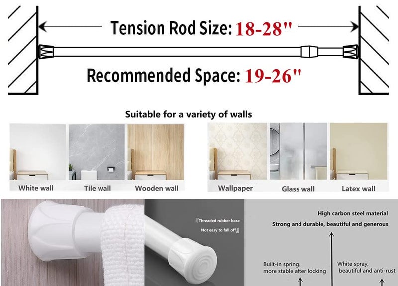 Blu-Pier Tech 2 Pack Spring Tension Curtain Rods 18 to 28 inches Adjustable,Small Short Kitchen Curtains Rod,No Drilling,No Screws for Windows,Doorway,Bathroom White - Image 3